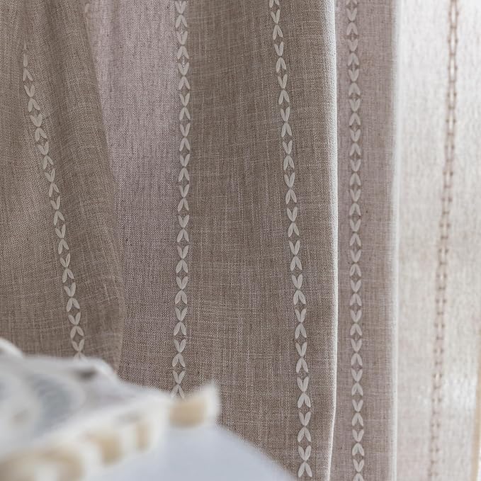RoomTalks Tan Rustic Farmhouse Linen Kitchen Curtains 45 Inch Length Country - Image 5