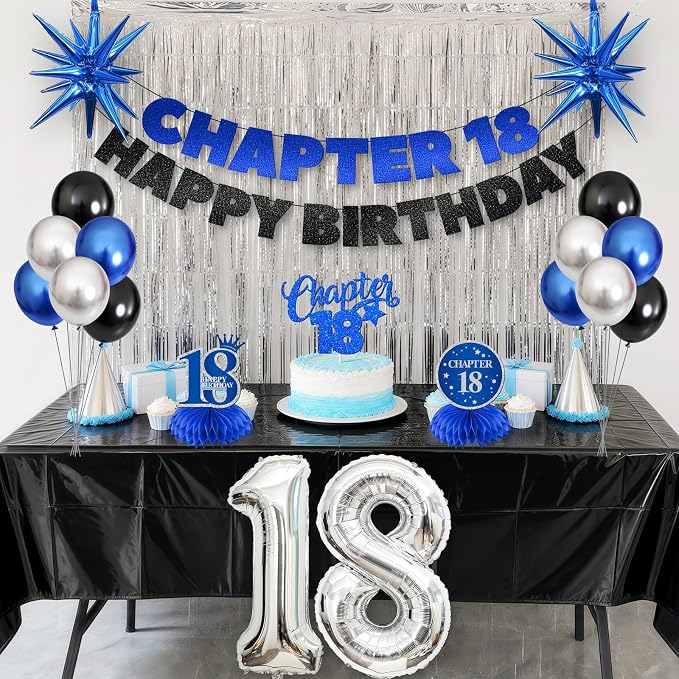 18th Birthday Decorations for Boys and Girls, Fringe Curtains, Tablecloth and - Image 3