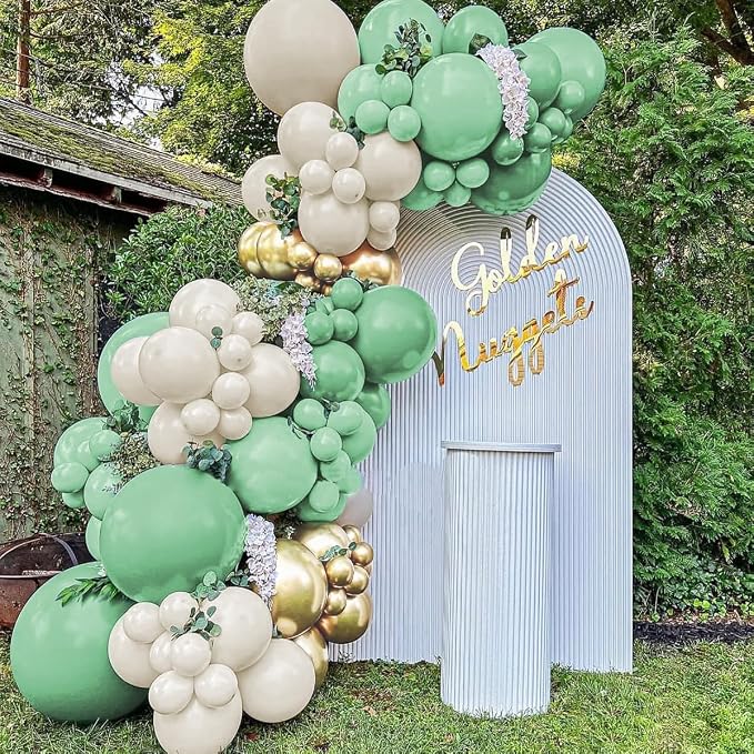 Green White Gold Balloon Garland Arch Kit - Image 5