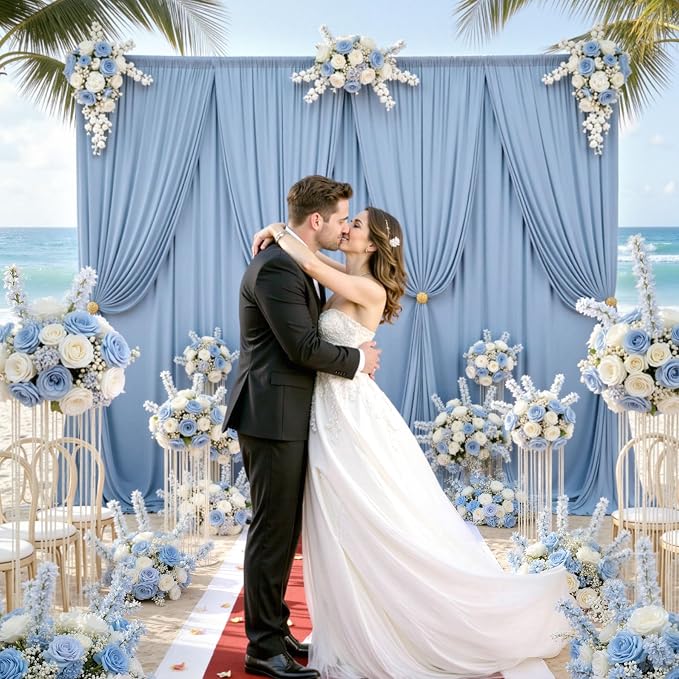 10ftx10ft Wrinkle Free Dusty Blue Backdrop Curtains - Image 6