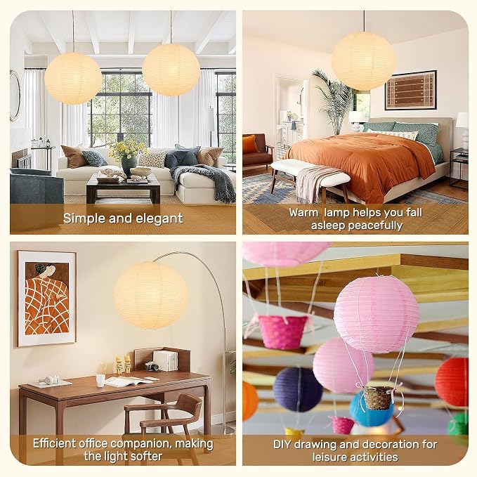 White Round Paper Lantern Lampshade, Chinese Foldable Design - Image 7