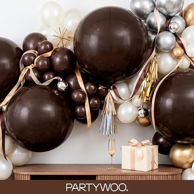 PartyWoo Dark Brown Balloons 4pcs Boho Coffee Neutral Fall Color | 18 12 10 5 - Image 8
