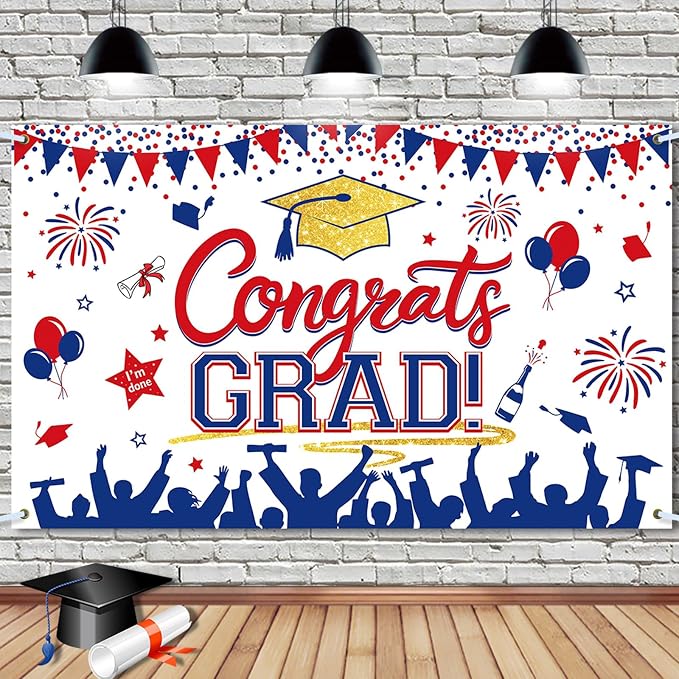 Blue Red Congrats Grad Class of 2026 Banner Backdrop Photography Background by SMENGGIL