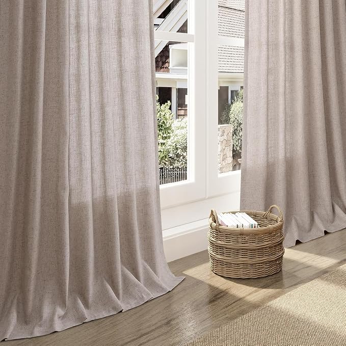 Brownish Grey Linen Curtains for Living Room 98 Inches Long Back Tab Light - Image 5