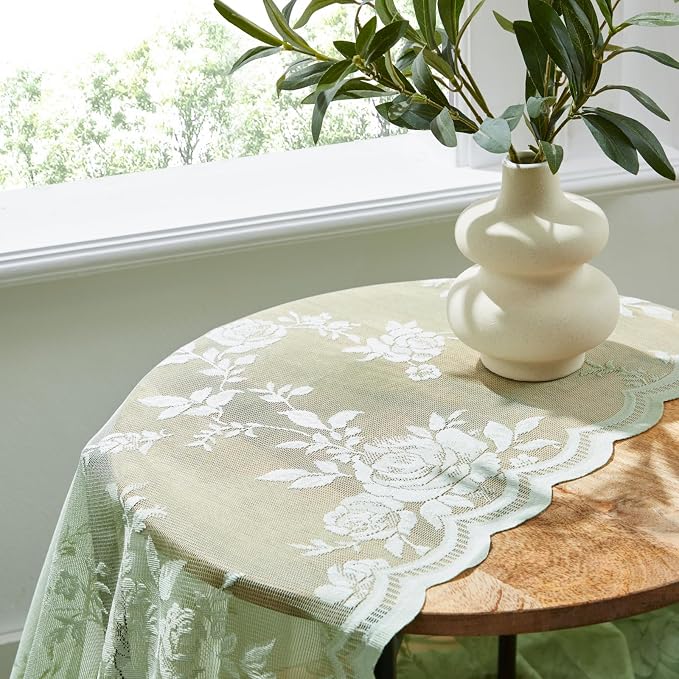 Sage Green Lace Curtains 84 Inches Long Country Rustic Floral Sheer Curtains - Image 6