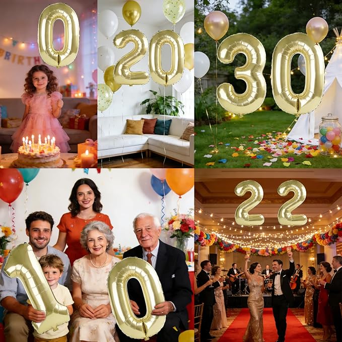 40 Inch Number 30 Balloons for 30th Birthday Party Decorations, 0-100 Champagne - Image 7
