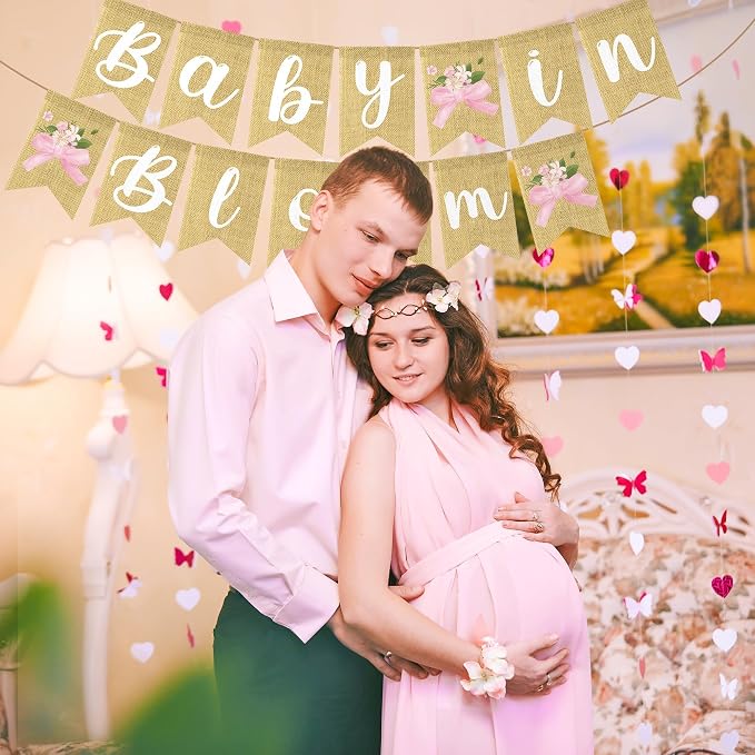ANGOLIO 2Pcs Baby in Bloom Pink Bow Banner, Floral Baby Shower Gender Reveal - Image 5