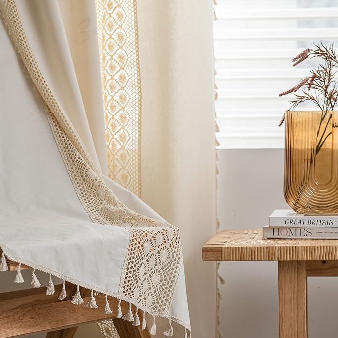 Sutuo Home Boho Curtain Crochet Dots Patchwork Semi-Blackout Bohemian Handmade - Image 5