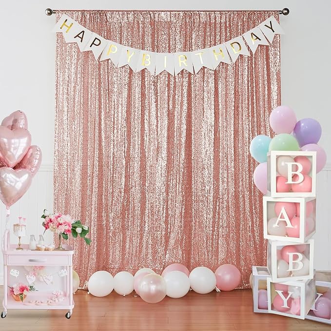 Sugargirl Rose Gold Sequin Backdrop Curtain 7FTx7FT Glitter Rose Gold - Image 7