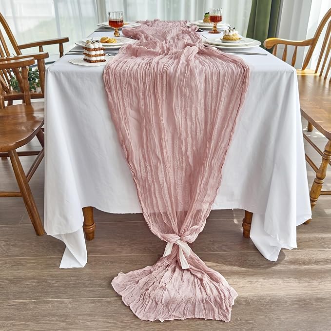 IVAPUPU 6 Pcs Cheesecloth Table Runner - 10ft Dusty Pink Boho Gauze Cheese - Image 3