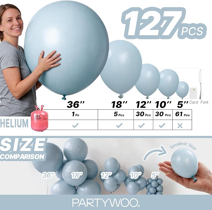 PartyWoo Dusty Blue Balloons 127 pcs Different Sizes of 36 18 12 10 5 Inch Boho - Image 6