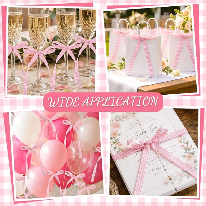 30 Pack Bow Cake Toppers Pink Gingham Ribbon Bows - Image 7
