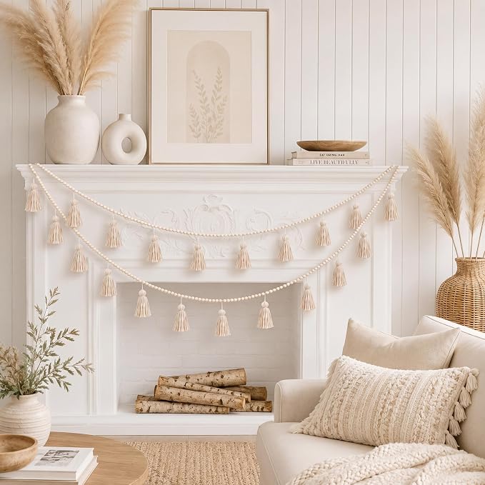 Janinka Tassel Garland Boho Classroom Decor Macrame Wooden Bead Garlands Wood - Image 4