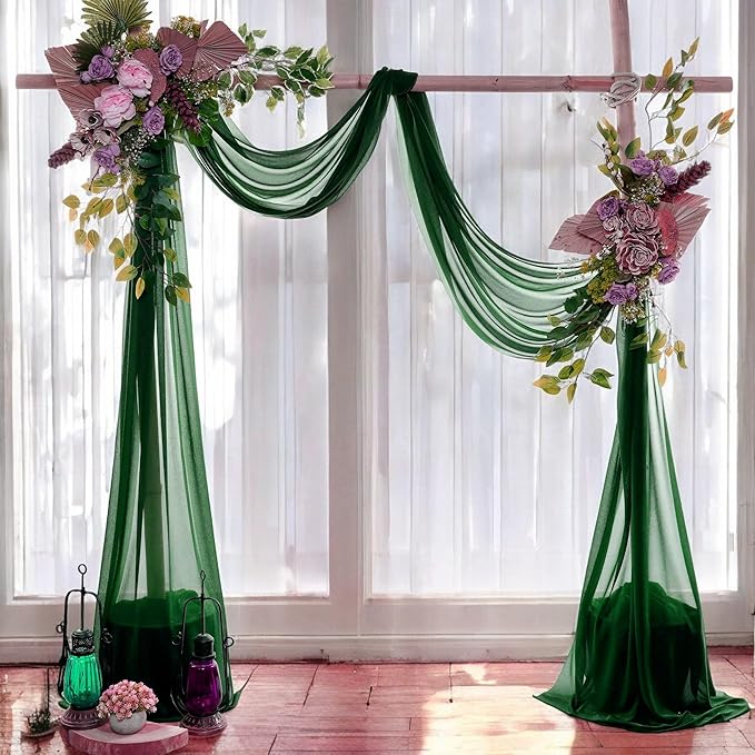 MDS Halloween Chiffon Draping Fabric - 2 Panel, 30" Wide x 30ft Long - Sheer Spooky Arbor & Canopy Drapery for Haunted House Backdrops, Party Ceilings, DIY Costumes & Themed Events - Hunter Green