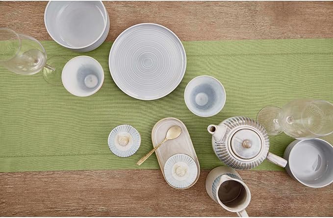 Solino Home Linen Moss Green Table Runner 144 Inches Long - 100% Pure Linen Extra Long Table Runner 14 x 144 Inch for Fall, Autumn, Thanksgiving - Classic Hemstitch