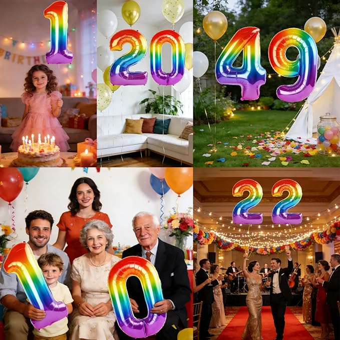 40 Inch Number 49 Balloons for 49th Birthday Party Decorations, 0-100 Rainbow - Image 7