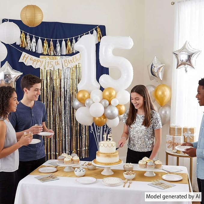 White Number 15 Balloon 40 Inch, Large Matte White Mylar Foil 15th Birthday - Image 6