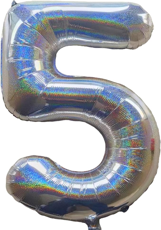 Jonhamwelbor 40 Inch Laser Silver Number 5 Balloon Foil Mylar | Giant Balloon by Jonhamwelbor