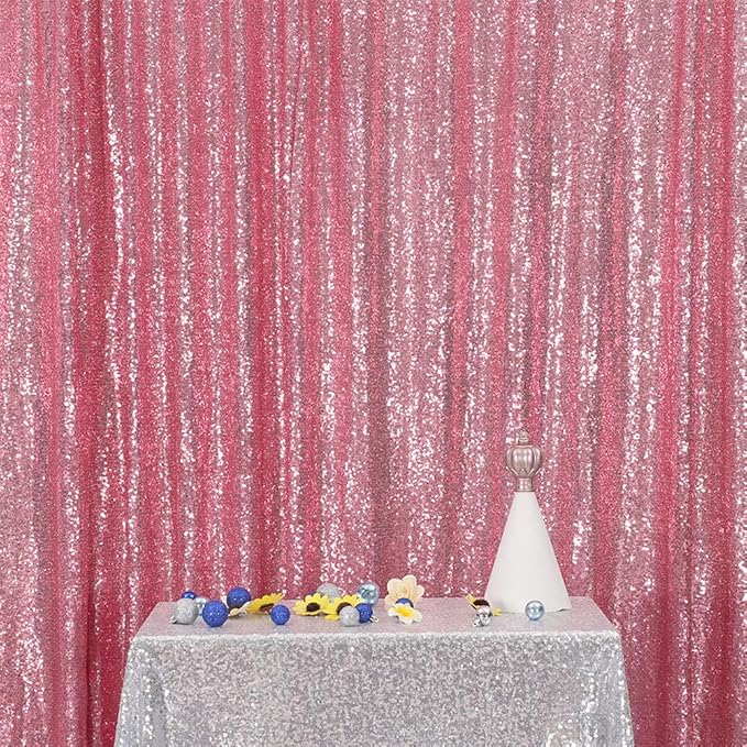 Eternal Beauty Fuchsia Pink Sequin Backdrop, 8x8 Ft Glitter Background Curtains for Shimmer Photography Party Wedding Birthday Back Drop Decor