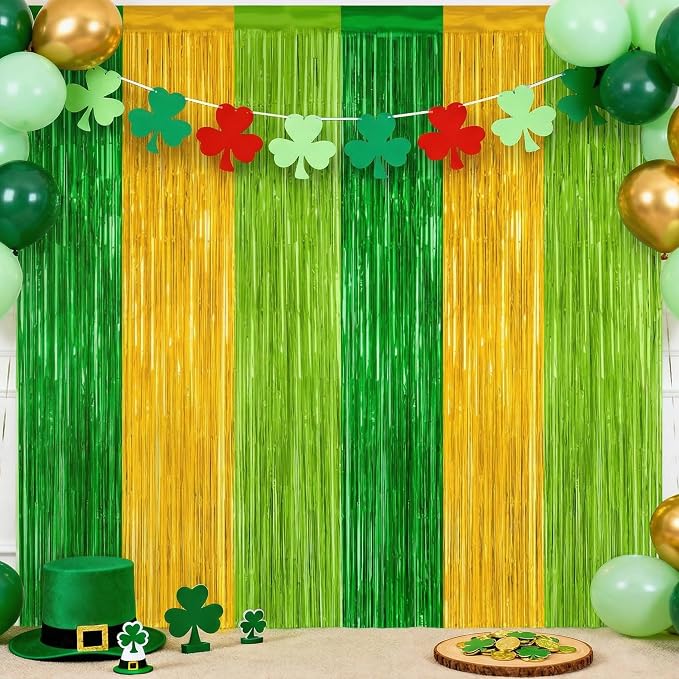 Green Gold Light Gold Fringe Curtain Party Streamers 2Pack 3.3 x 8.3 Ft Foil by UWPVOWSR