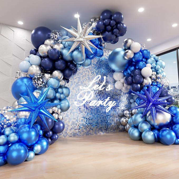 130pcs Blue and Silver Balloon Arch Kit Navy Blue Silver Confetti Balloons | by BAUANOOY