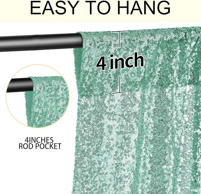 2×8FT-2PCS Mint Green Sequin Backdrop Curtains Panels, Photography Backdrop - Image 5
