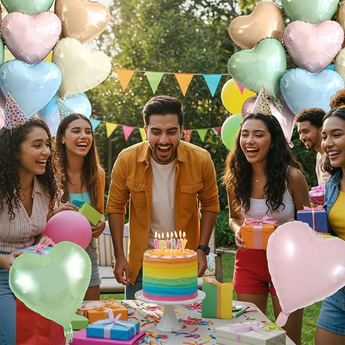 TONIFUL 30 Pcs 18 Inch Pastel Neutral Heart Shape Foil Mylar Balloons | Soft - Image 5