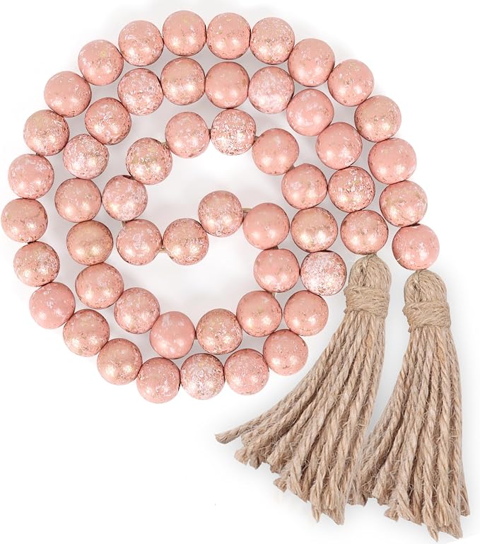 RAMIRABI Wooden Bead Garland, 39in Decorative Beads, Rose Dawn Gold | Natural by RAMIRABI