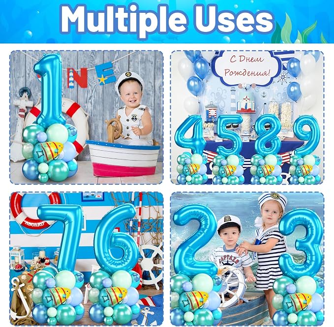 40 Inch Number 4 Balloon Blue Ocean Under the Sea Number Four Foil Balloons - Image 5