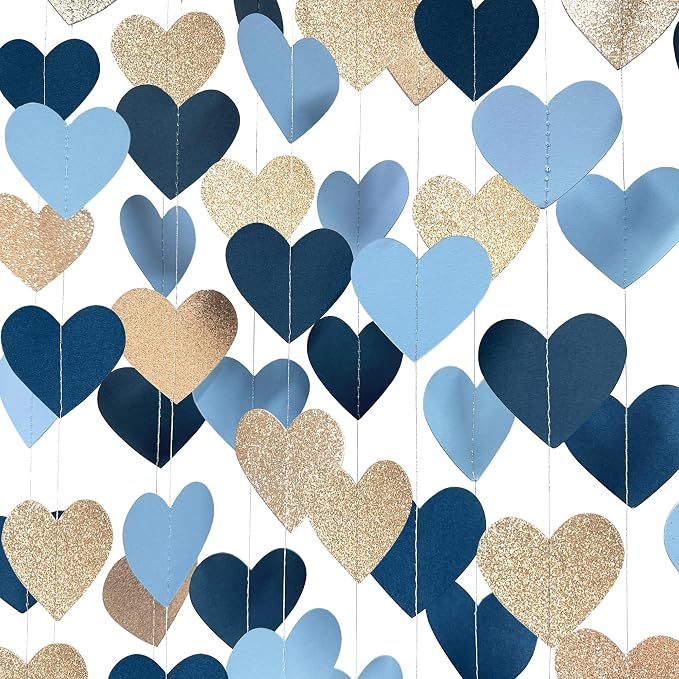 Navy Blue Champagne Gold Heart Party Decorations Glitter Paper Champagne Gold by pinkblume