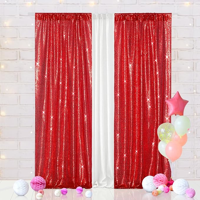 Eternal Beauty Red Sequin Backdrop Curtains, 2 Panels 3x7FT | 3mm Sparkle by EternalBeauty