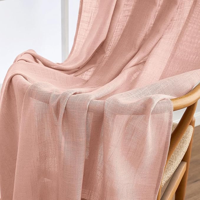 MIULEE Blush Pink Linen Curtains 52x84 Inch Length 2 Panels - Image 6