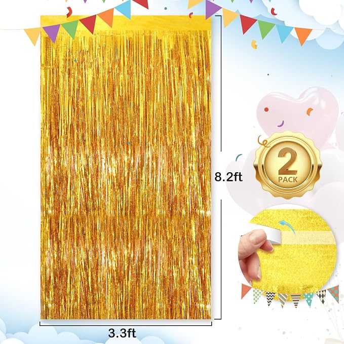 2Pack 3.3 x 8.3 Ft Gold Party Streamers, Tinsel Streamers Birthday Party - Image 3