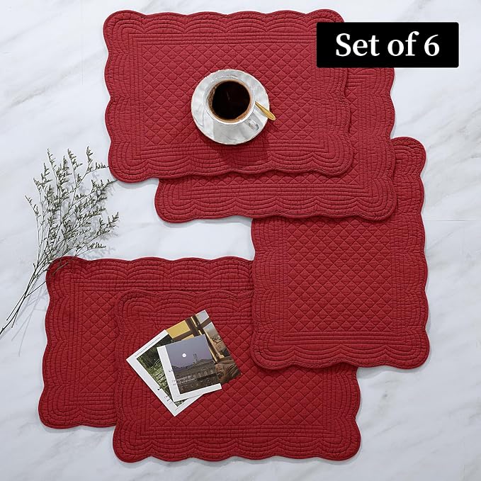 HOMBYS Quilted Placemats Set of 6 Washable-13x18 inches Rectangular Placemats - Image 6