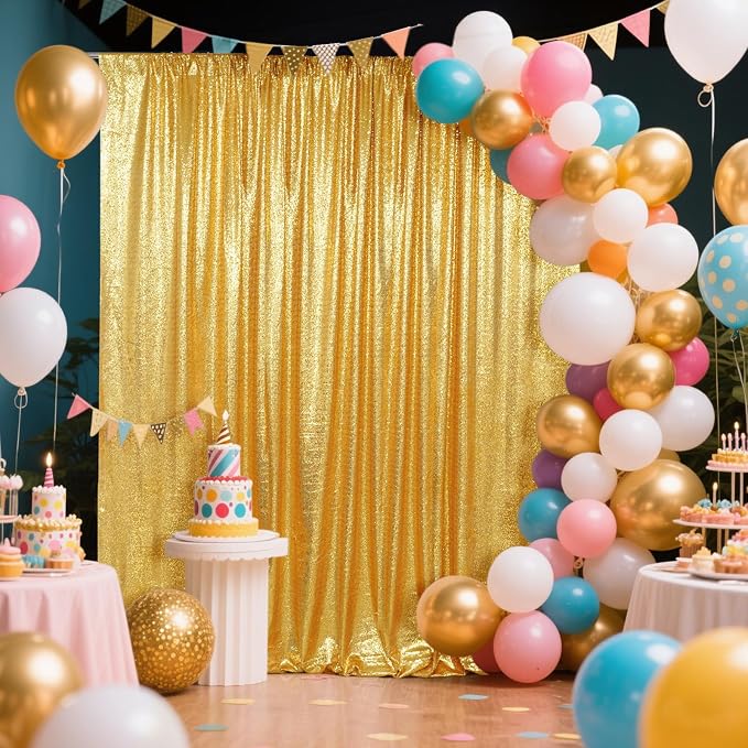 SquarePie 6x8ft Gold Sequin Backdrop, High Density Non-Transparent Glitter - Image 4