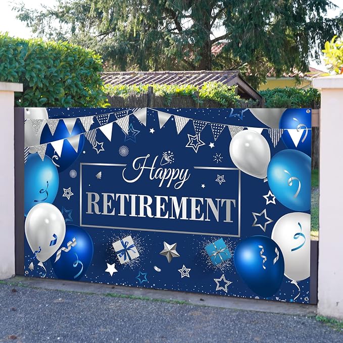 Blulu Retirement Party Decorations, Extra Large Fabric Retire Sign Banner Photo - Image 5