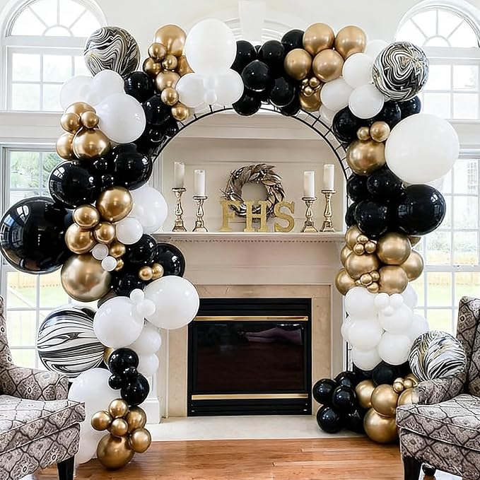 103pcs Black and Gold & White Balloon Garland Kit, 18/12/10/5 Inch Black & - Image 5