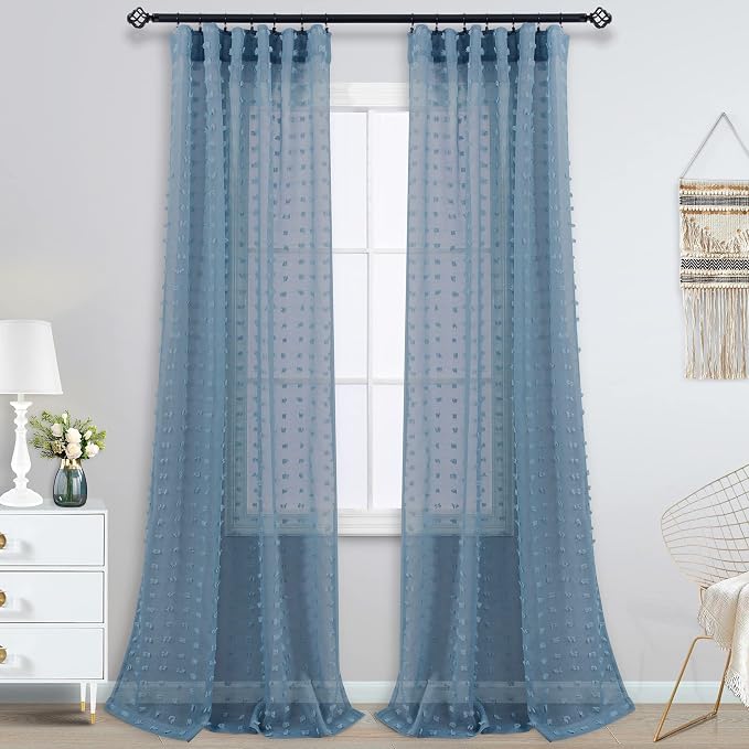 KOUFALL Dusty Blue Sheer Curtains - Image 8