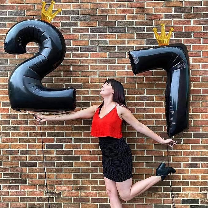 40 Inch 2nd Birthday Balloon Number, Crown Black Foil Giant Number Balloons 0-9 - Image 4