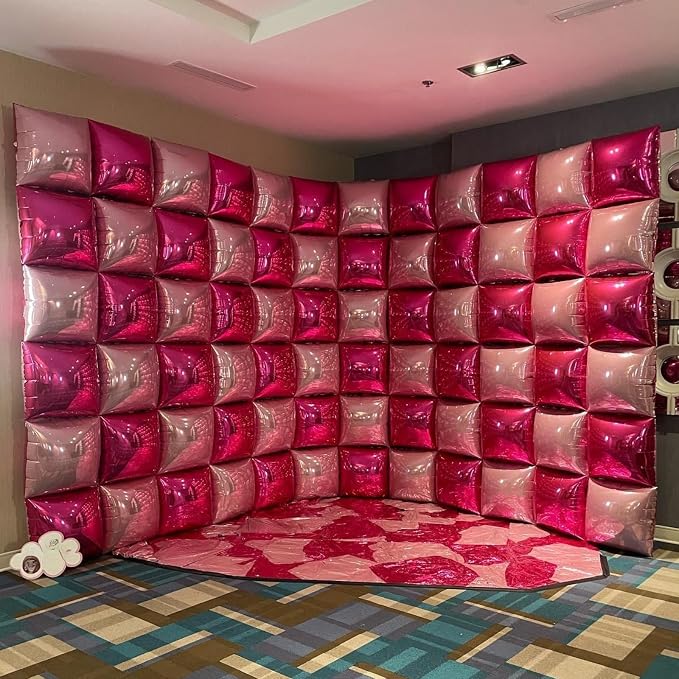 Hot Pink and Rose Double Sided Square Foil Balloons Wall, 19 Inches Pink - Image 2