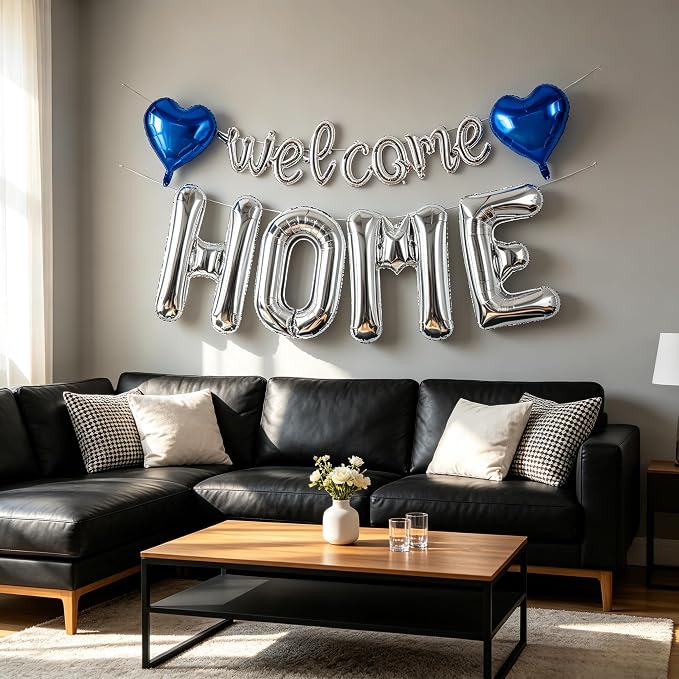 TONIFUL 2 Size Silver Foil Welcome HOME Letter Balloons Banner Decorations | - Image 4