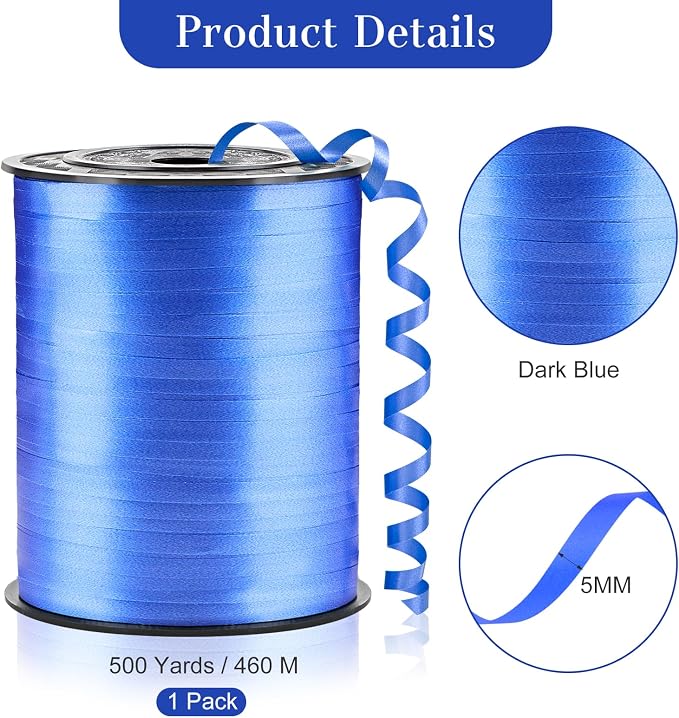 Dark Blue Curling Ribbon, 500 Yards, 1/5 Inch | - Image 2