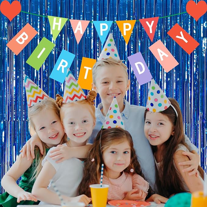 5 Pack Foil Curtain Backdrop Blue Metallic Tinsel Foil Fringe Curtains Photo - Image 5