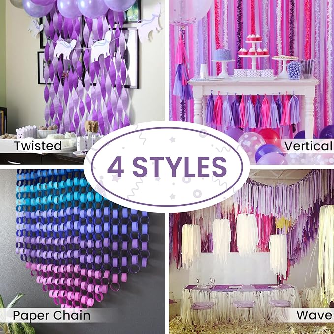 PartyWoo Silver Lavender Purple White Crepe Paper Streamers 6 Rolls 492 FT | - Image 6