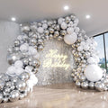 White and Silver Balloon Arch Kit, Engagements, Baby Shower, Anniversary Party by ADOINBY