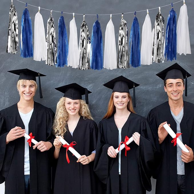 Navy-Blue White-Silver Tassel Garland Streamers - Image 2