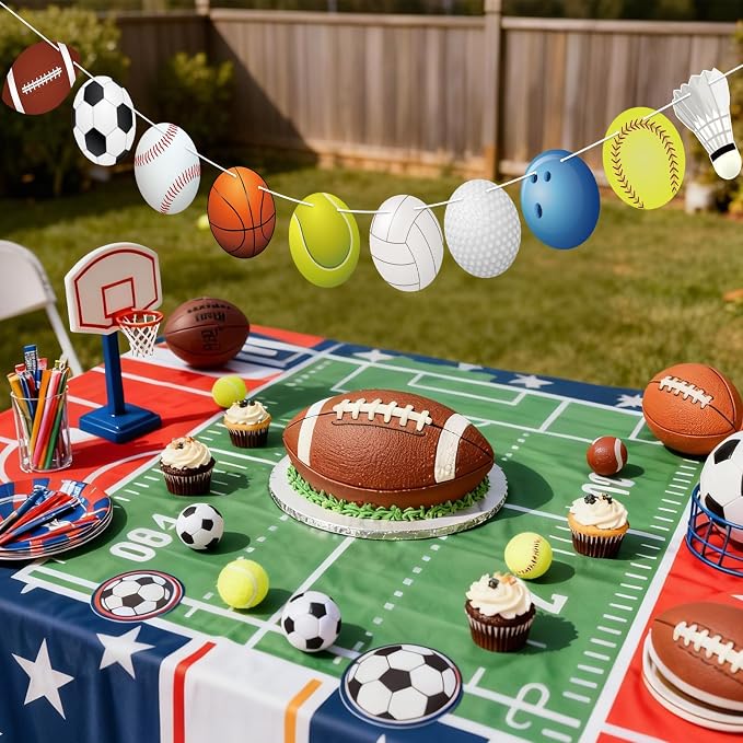 Hooqict Sports Themed Party Decorations Happy Birthday Banner Baseball Football - Image 2