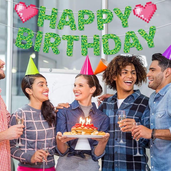Pixel Happy Birthday Banner TNT Pixel Birthday Party Decorations Miner Video - Image 6