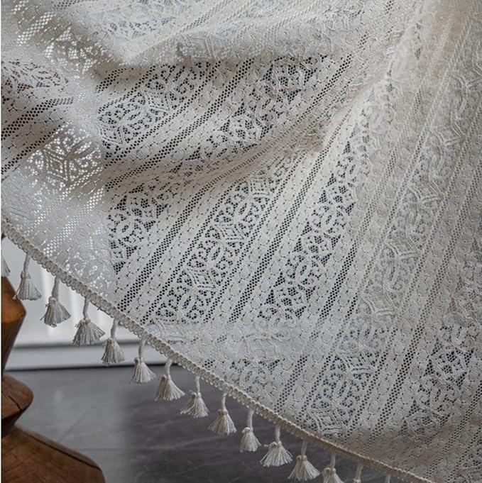 Sutuo Home Boho Curtain Crochet Lace Semi-Sheer Florals Hollow Knitted Handmade - Image 7
