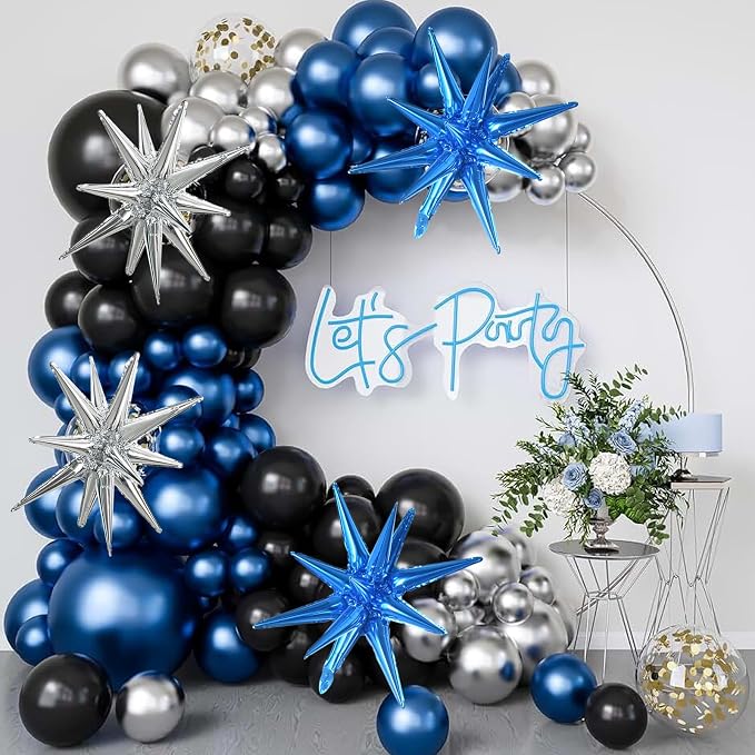 TONIFUL 8 Pcs Blue and Silver Explosion Star Foil Balloon Party Decoration | 22 - Image 4